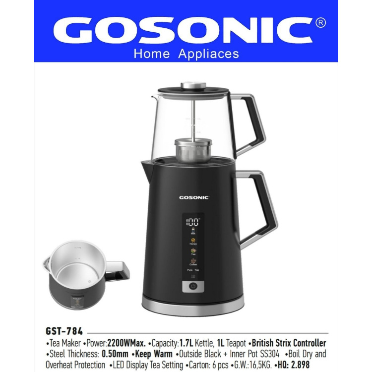 چای ساز گوسونیک مدل GST784 ظرفیت 2 لیتر با کتری استیل ضد زنگ