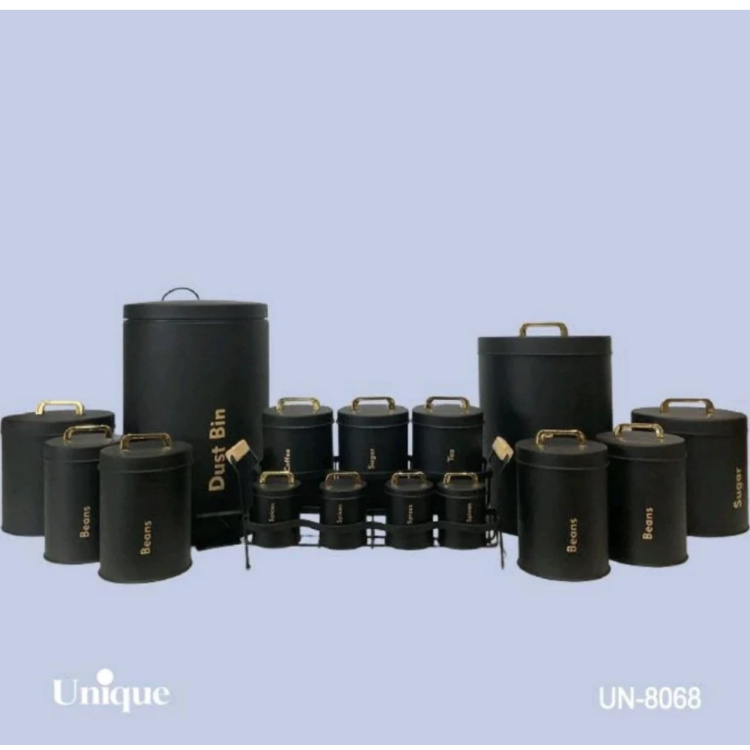 ست سرویس آشپزخانه یونیک کد UN-8068 16 پارچه مشکی درب فلزی