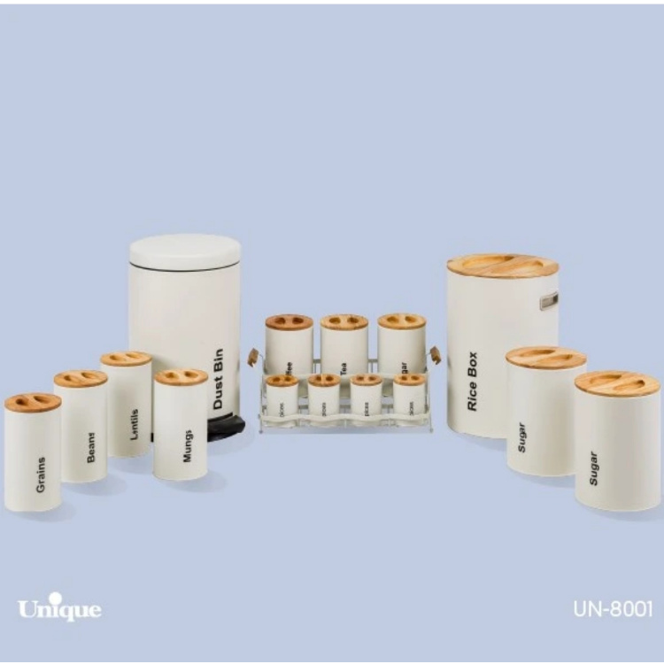 سرویس آشپزخانه یونیک مدل UN-8001 16 پارچه رنگ کرم درب چوبی
