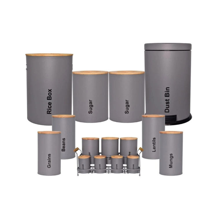 ست سرویس آشپزخانه یونیک مدل UN-8009 16 پارچه طوسی سنباده ای درب چوبی