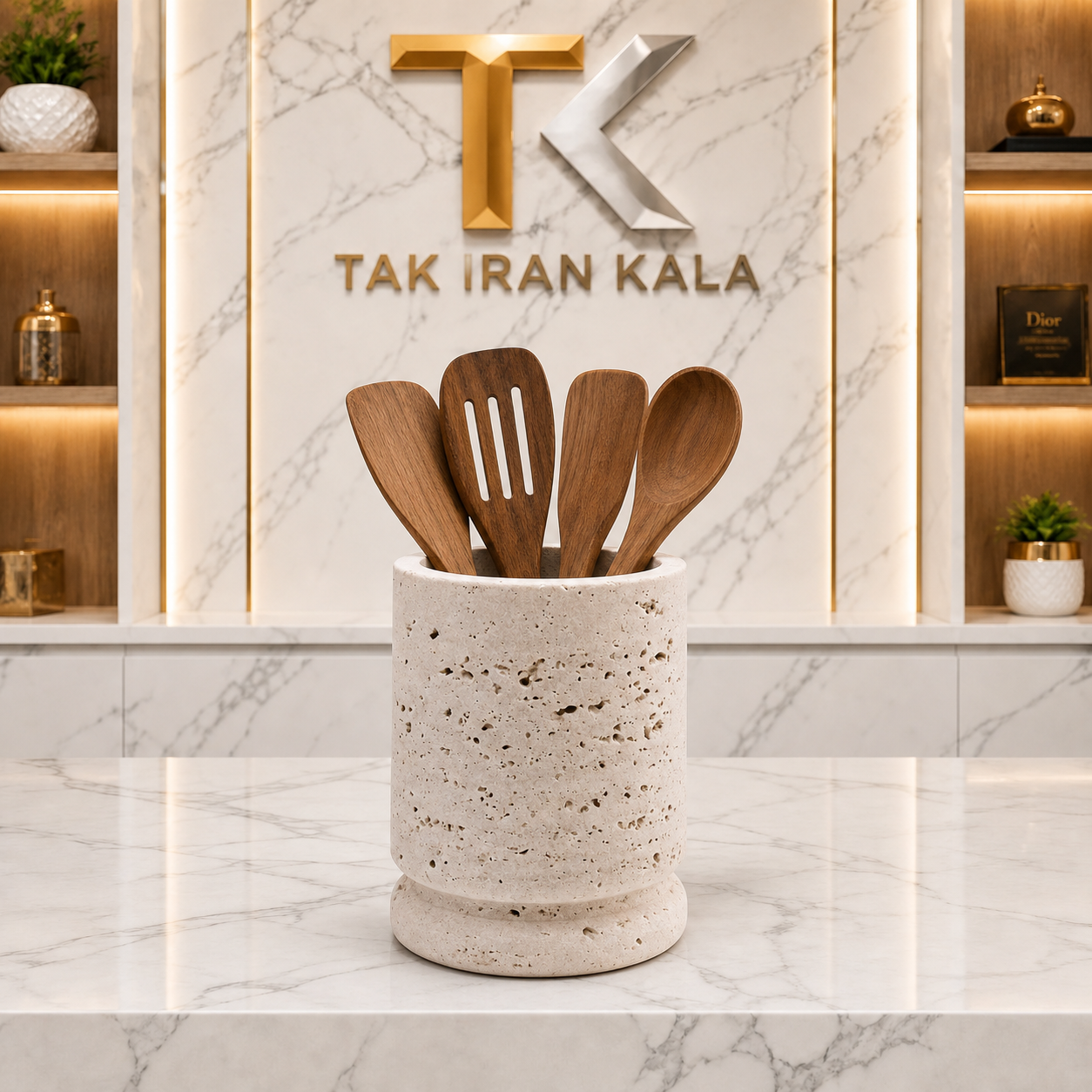 جایه کفگیر ملاقه سنگی تراورتن پایه حلقه ای