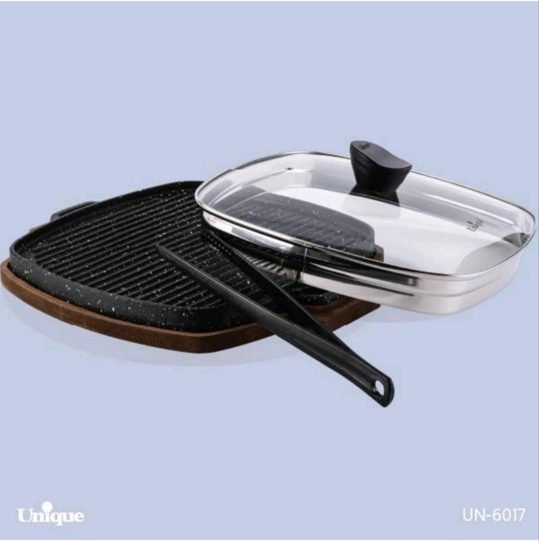 تابه گریل چدن مربع بزرگ با چوب و انبر یونیک کد UN-6017