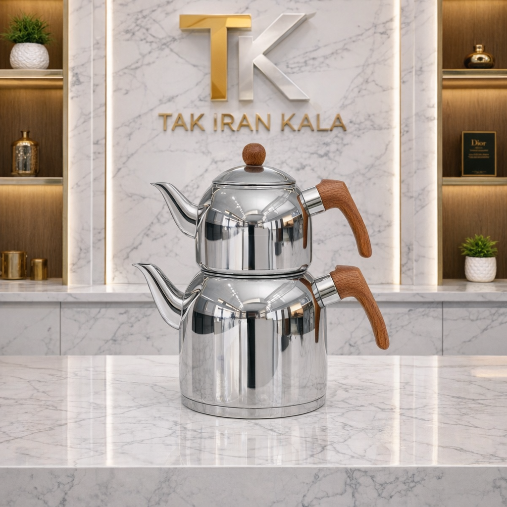 کتری قوری میلان قوری استیل دسته طرح چوب دسته باگالیت