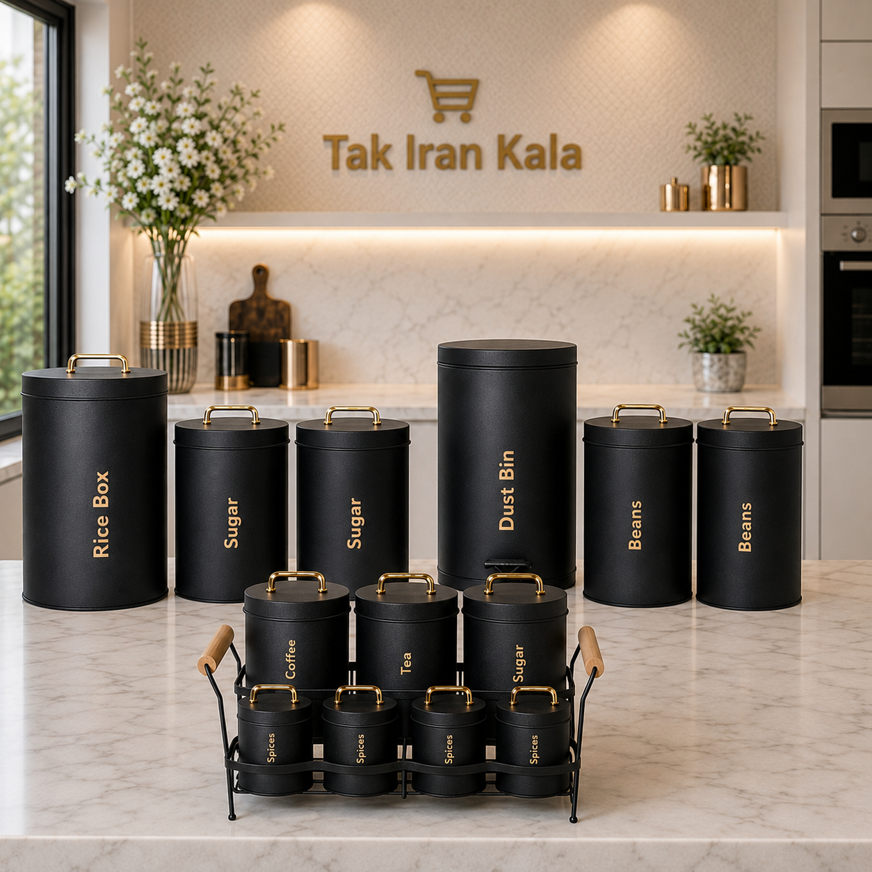 ست سرویس آشپزخانه 16 پارچه  یونیک کد UN-8068   مشکی درب فلزی