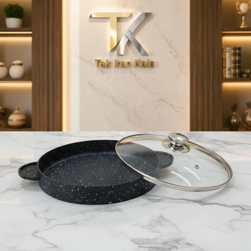 تابه گریل درب دار چدن 2 رو گرانیت ویستا