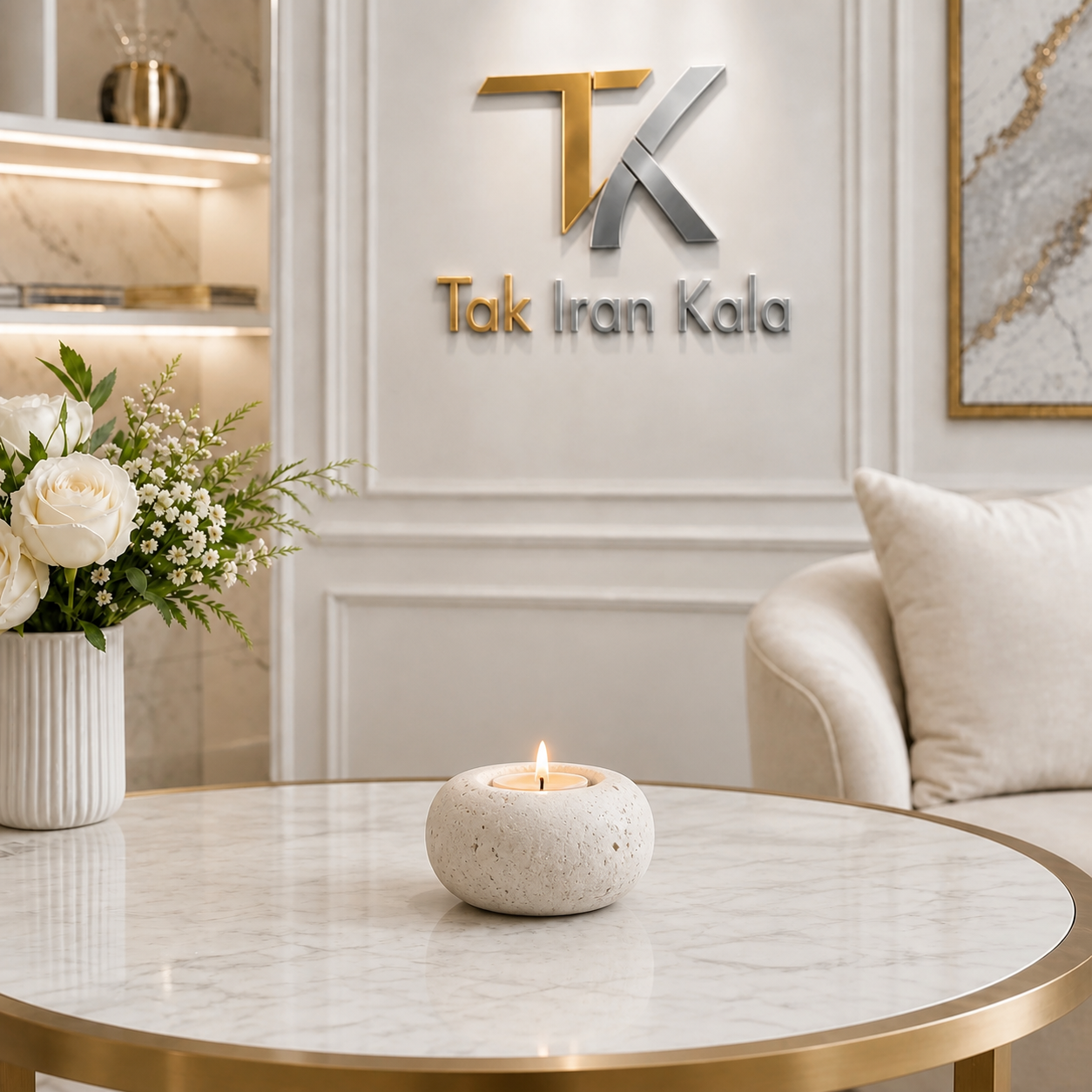 جا شمعی گوی سنگ تراورتن کد 00568