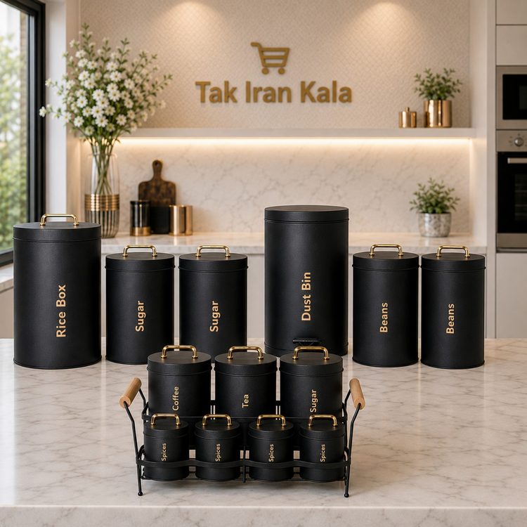 ست سرویس آشپزخانه 16 پارچه  یونیک کد UN-8068   مشکی درب فلزی